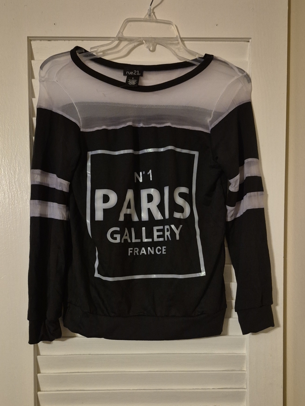 Rue21 Black and White 'Paris Gallery' Sheer-Panel Pullover